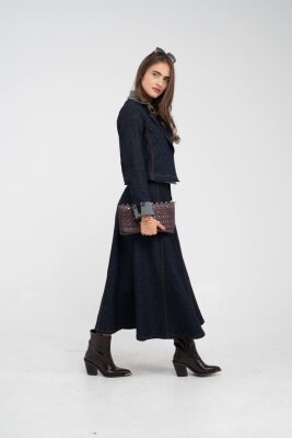 Kontrast Detaylı Kısa Ceket & Uzun Elbise İkili Kadın Takım 9003 - 16