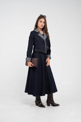 Kontrast Detaylı Kısa Ceket & Uzun Elbise İkili Kadın Takım 9003 - 18