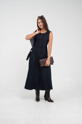 Kontrast Detaylı Kısa Ceket & Uzun Elbise İkili Kadın Takım 9003 - 21