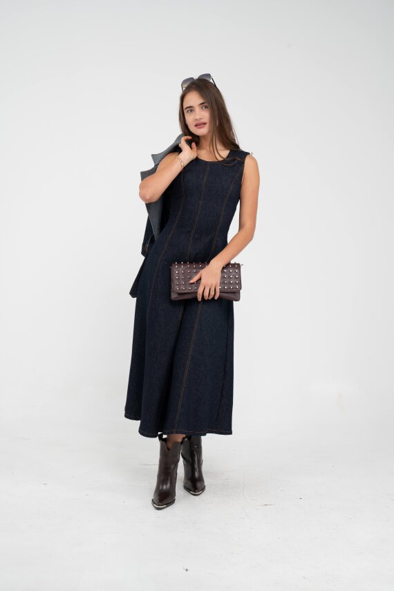 Kontrast Detaylı Kısa Ceket & Uzun Elbise İkili Kadın Takım 9003 - 22