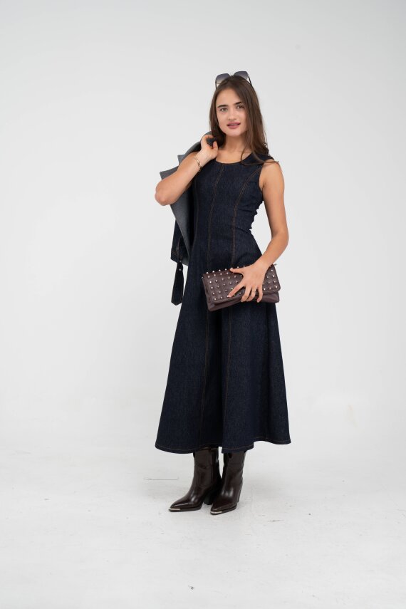 Kontrast Detaylı Kısa Ceket & Uzun Elbise İkili Kadın Takım 9003 - 23