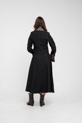 Kontrast Detaylı Kısa Ceket & Uzun Elbise İkili Kadın Takım 9003 - 34