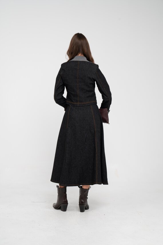 Kontrast Detaylı Kısa Ceket & Uzun Elbise İkili Kadın Takım 9003 - 34