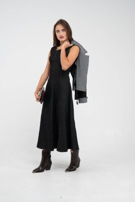 Kontrast Detaylı Kısa Ceket & Uzun Elbise İkili Kadın Takım 9003 - 28