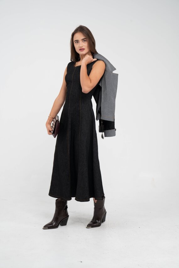 Kontrast Detaylı Kısa Ceket & Uzun Elbise İkili Kadın Takım 9003 - 28