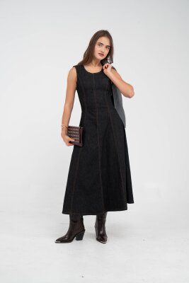 Kontrast Detaylı Kısa Ceket & Uzun Elbise İkili Kadın Takım 9003 - 29