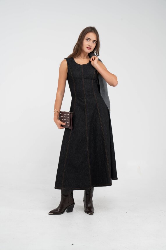 Kontrast Detaylı Kısa Ceket & Uzun Elbise İkili Kadın Takım 9003 - 29