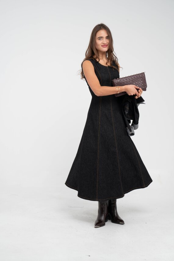 Kontrast Detaylı Kısa Ceket & Uzun Elbise İkili Kadın Takım 9003 - 30