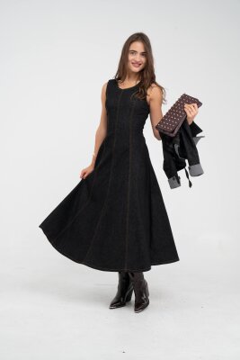 Kontrast Detaylı Kısa Ceket & Uzun Elbise İkili Kadın Takım 9003 - 31