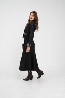 Kontrast Detaylı Kısa Ceket & Uzun Elbise İkili Kadın Takım 9003 - 33