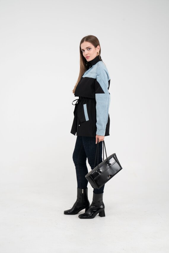 Kot Detaylı Siyah Şerit Tasarım Kadın Kap 1729 - 2