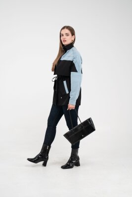 Kot Detaylı Siyah Şerit Tasarım Kadın Kap 1729 - 3