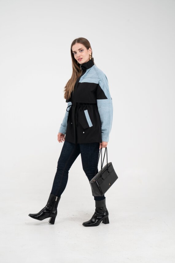 Kot Detaylı Siyah Şerit Tasarım Kadın Kap 1729 - 4