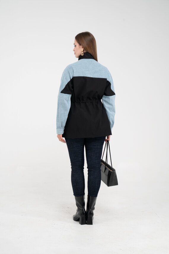 Kot Detaylı Siyah Şerit Tasarım Kadın Kap 1729 - 11