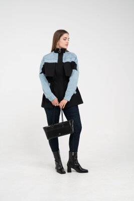 Kot Detaylı Siyah Şerit Tasarım Kadın Kap 1729 - 6