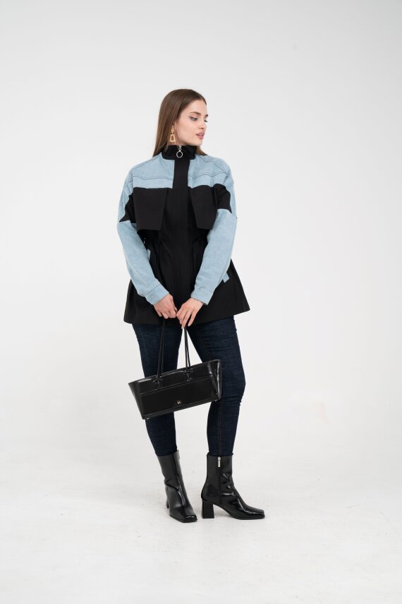 Kot Detaylı Siyah Şerit Tasarım Kadın Kap 1729 - 6