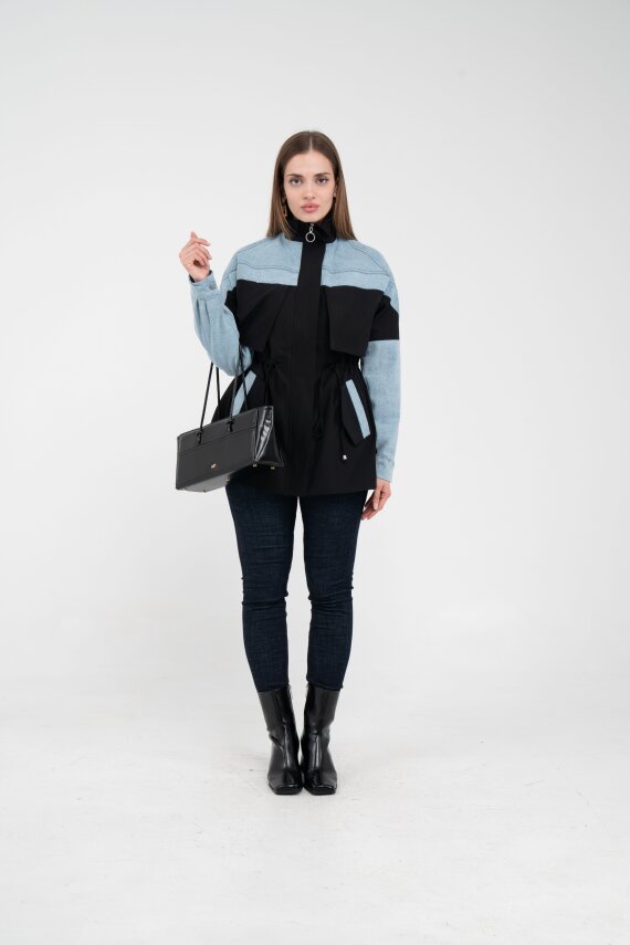 Kot Detaylı Siyah Şerit Tasarım Kadın Kap 1729 - 1