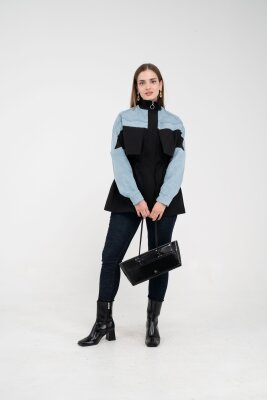 Kot Detaylı Siyah Şerit Tasarım Kadın Kap 1729 - 8