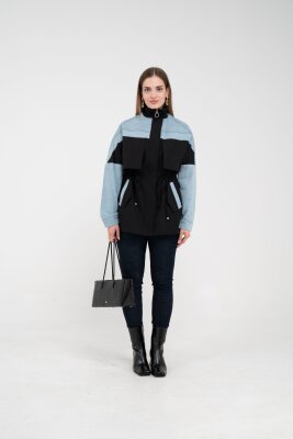 Kot Detaylı Siyah Şerit Tasarım Kadın Kap 1729 - 9