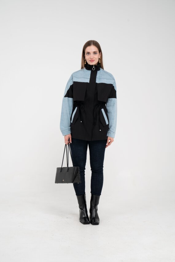 Kot Detaylı Siyah Şerit Tasarım Kadın Kap 1729 - 9