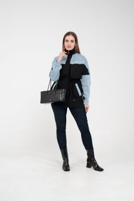 Kot Detaylı Siyah Şerit Tasarım Kadın Kap 1729 - 10