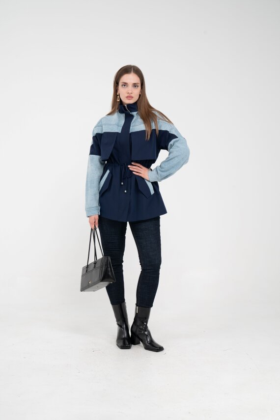 Kot Detaylı Siyah Şerit Tasarım Kadın Kap 1729 - 13