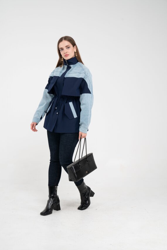 Kot Detaylı Siyah Şerit Tasarım Kadın Kap 1729 - 14