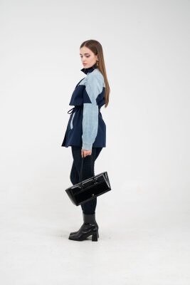 Kot Detaylı Siyah Şerit Tasarım Kadın Kap 1729 - 15