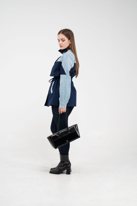 Kot Detaylı Siyah Şerit Tasarım Kadın Kap 1729 - 15