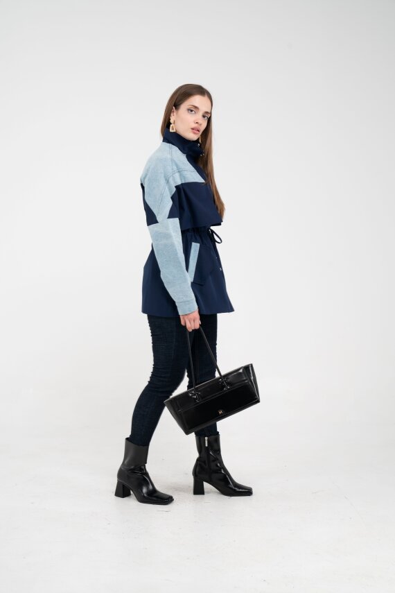 Kot Detaylı Siyah Şerit Tasarım Kadın Kap 1729 - 16