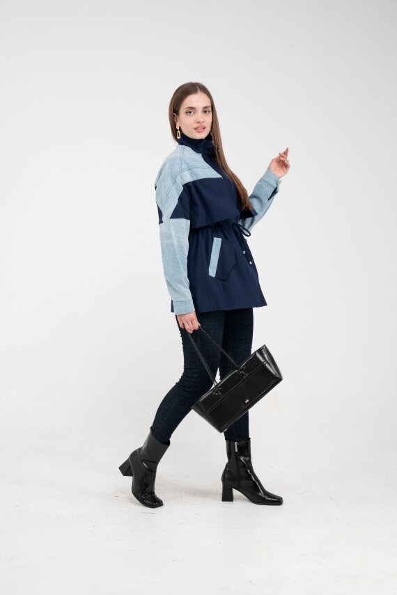 Kot Detaylı Siyah Şerit Tasarım Kadın Kap 1729 - 17