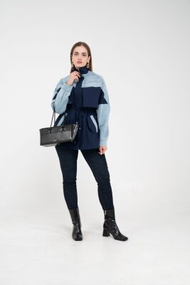 Kot Detaylı Siyah Şerit Tasarım Kadın Kap 1729 - 18