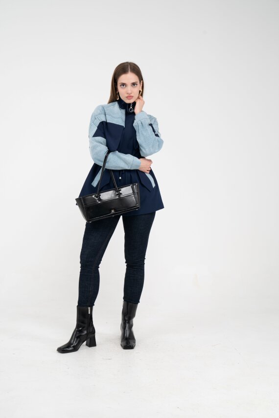 Kot Detaylı Siyah Şerit Tasarım Kadın Kap 1729 - 19