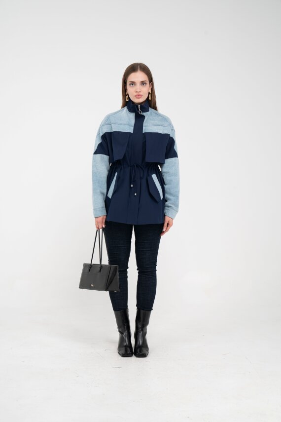 Kot Detaylı Siyah Şerit Tasarım Kadın Kap 1729 - 20