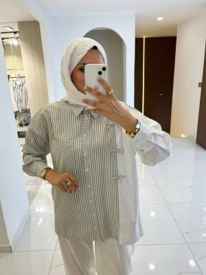 Kurdela Aksesurlı Çizgili Basıc Gömlek GMK16054 - SASİLVA