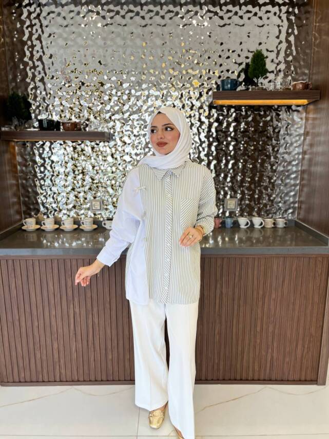 Kurdela Aksesurlı Çizgili Basıc Gömlek GMK16054 - 4