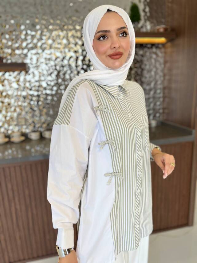 Kurdela Aksesurlı Çizgili Basıc Gömlek GMK16054 - 8