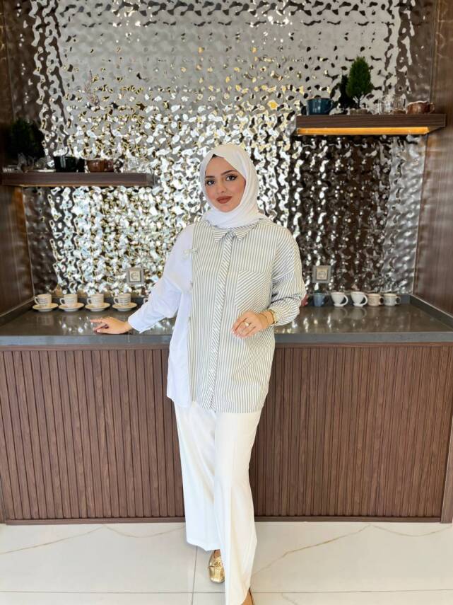 Kurdela Aksesurlı Çizgili Basıc Gömlek GMK16054 - 9