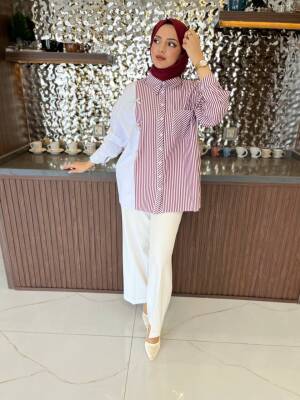 Kurdela Aksesurlı Çizgili Basıc Gömlek GMK16054 - 11