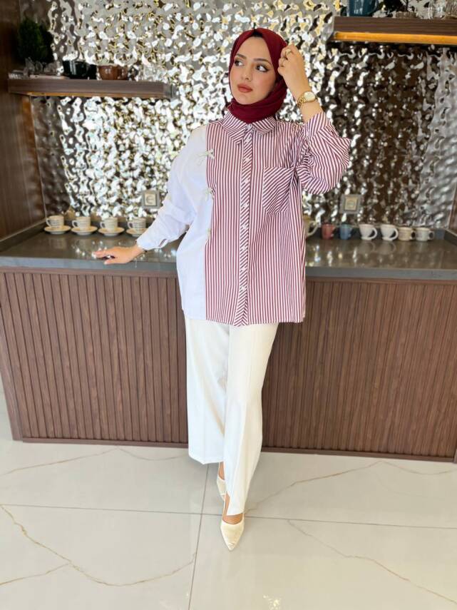 Kurdela Aksesurlı Çizgili Basıc Gömlek GMK16054 - 11
