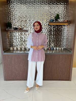 Kurdela Aksesurlı Çizgili Basıc Gömlek GMK16054 - 12