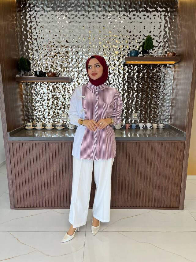 Kurdela Aksesurlı Çizgili Basıc Gömlek GMK16054 - 12