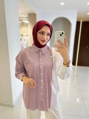 Kurdela Aksesurlı Çizgili Basıc Gömlek GMK16054 - 13