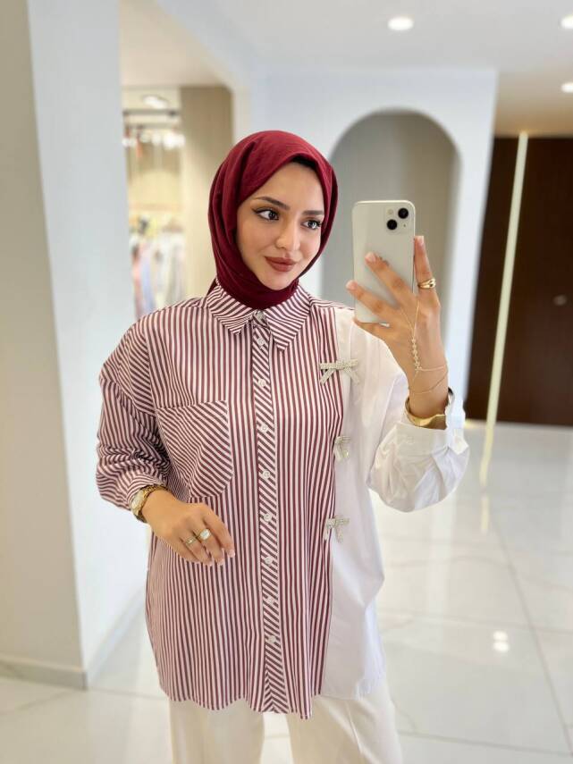 Kurdela Aksesurlı Çizgili Basıc Gömlek GMK16054 - 13