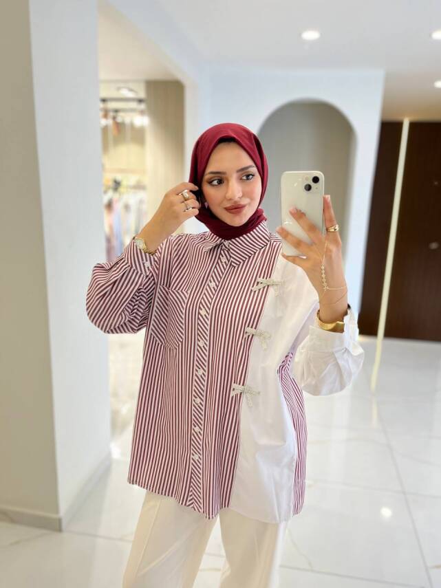 Kurdela Aksesurlı Çizgili Basıc Gömlek GMK16054 - 14