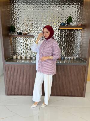 Kurdela Aksesurlı Çizgili Basıc Gömlek GMK16054 - 16