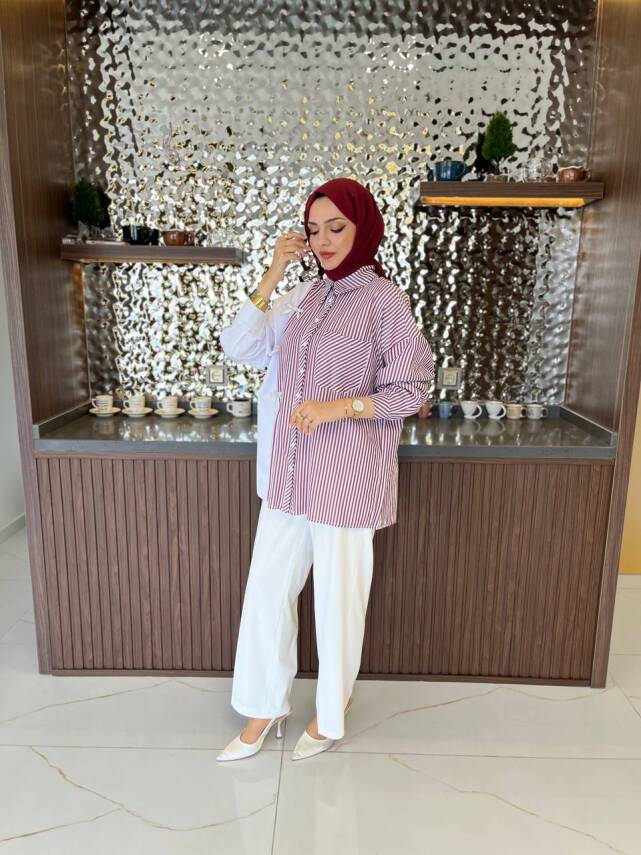 Kurdela Aksesurlı Çizgili Basıc Gömlek GMK16054 - 16