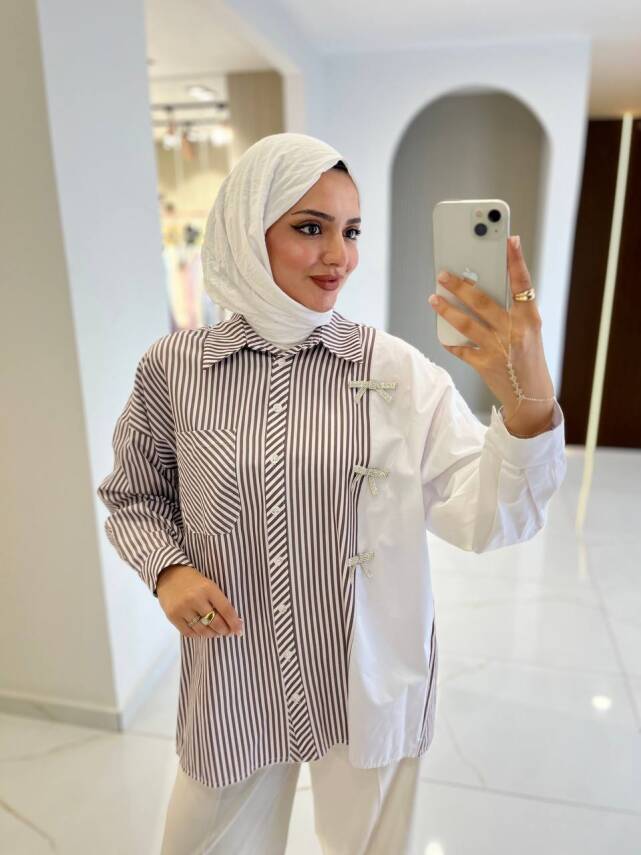 Kurdela Aksesurlı Çizgili Basıc Gömlek GMK16054 - 20