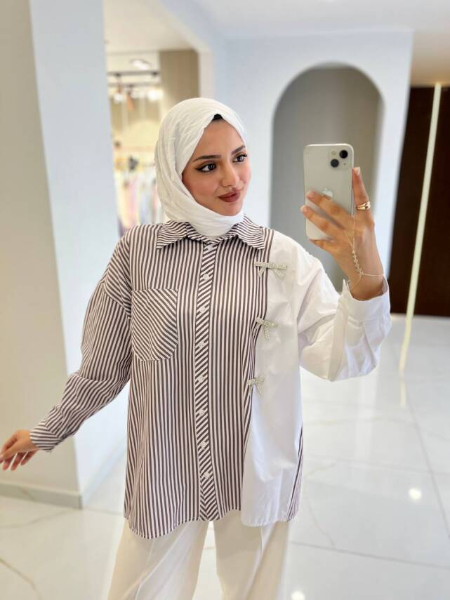 Kurdela Aksesurlı Çizgili Basıc Gömlek GMK16054 - 21