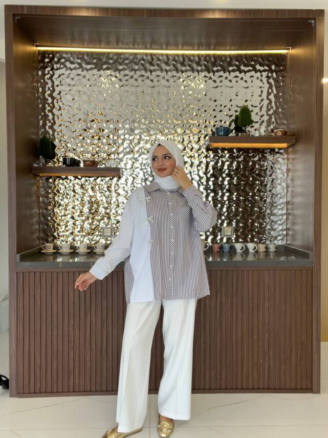 Kurdela Aksesurlı Çizgili Basıc Gömlek GMK16054 - 22